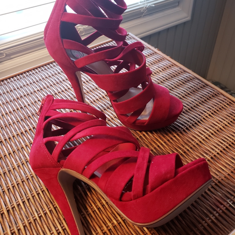 Red Strappy Platform Heels